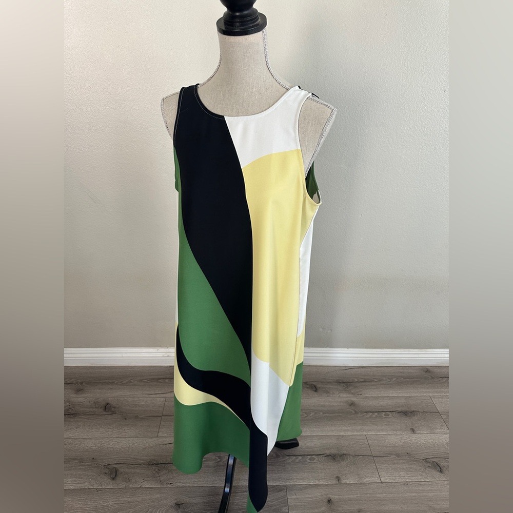 Alfani Green and Yellow Abstract Midi Dress